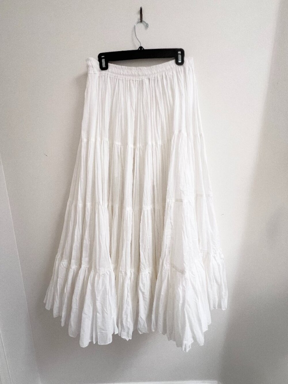 EVEZ India White Ruffle Multi Layered Tiered Festival Maxi Skirt